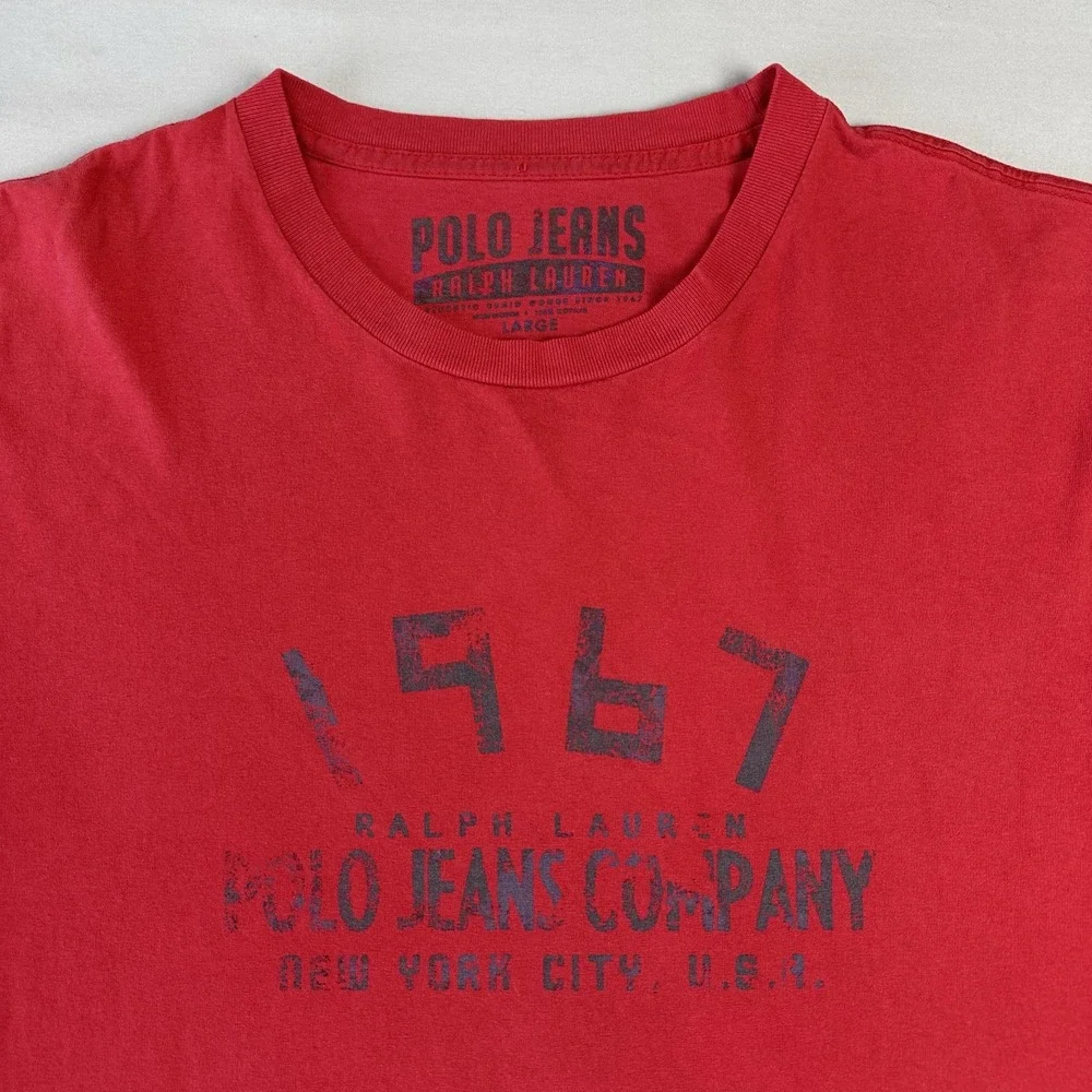 Polo Jeans Ralph Lauren Shirt Mens Large Red Long Sleeve 1967 Vintage Distressed